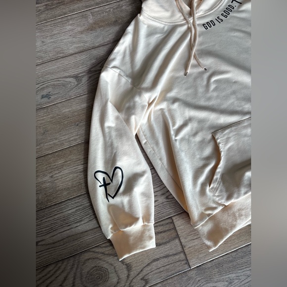 Cream & Black Hoodie with “God Is Good” Print size XL - Picture 5 of 6